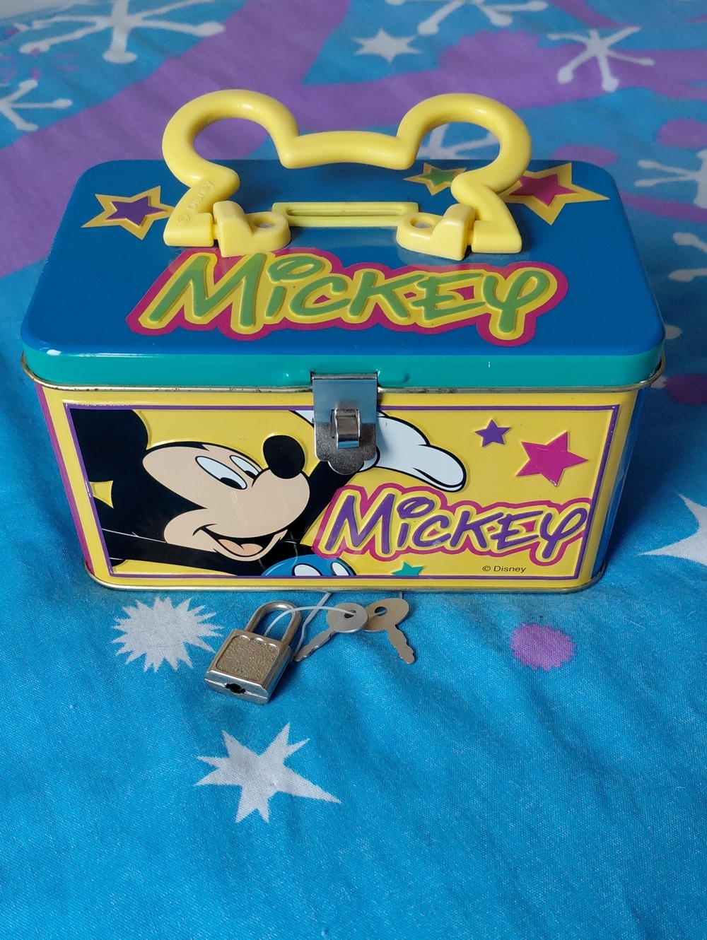Vintage/Y2K Mickey Mouse Tin Lockbox Piggy Bank